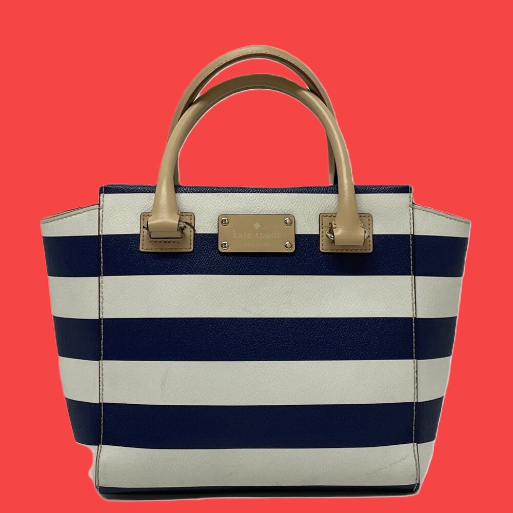 *SOLD* KATE SPADE Handbag Satchel Blue White Leather Stripes Beach Summer *EUC*